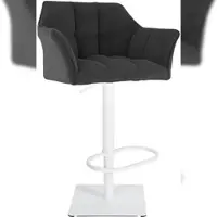 Décoshop26 - Verstellbarer Barhocker x1 in dunkelgrauem Cord mit gepolsterter umlaufender Sitzfläche und weißem quadratischem 10_0006307