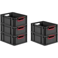 Proregal SparSet 5x Eurobox Nextgen Color HxBxT 17x30x40cm 16 Liter Griffe Rot Offen Schwarz Eurobehälter Transportbox Transportbehälter