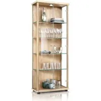 K-Möbel Vitrinenschrank 2 &Türig 176x67x33 cm Made in Germany Standvitrine mit LED & 4 Höhenverstellbaren Glasböden Buche