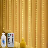 Salcar LED Lichterkette Lichtervorhang 2X2 m 200 LED Lichterkette Weihnachten USB mit Fernbedienung Timer 8 Modi für Fenster Hochzeit Party Deko