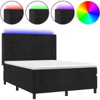 vidaXL Boxspringbett mit Matratze & LED Schwarz 140x200 cm Samt