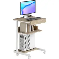 HOMCOM Schreibtisch mit Rollen platzsparender Computertisch mit CPU-Ständer