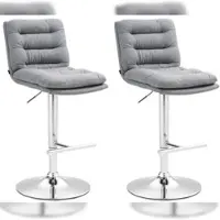 Décoshop26 - Set aus 2 Barhockern mit Fußstütze und Rückenlehne gepolsterter Sitz in grauem Stoff und verchromtem Metall 10_0006585