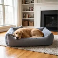 4L Textil TEO Hundekorb mittelgroße Hunde Kuscheliges Hundebett mit Bezug Hundekissen flauschig Hundekörbchen Hundesofa (100x80 cm, Dunkelgrau)
