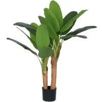 HOMCOM Bananenbaum künstlich 2 Stämme 15 Blätter im Topf Kunstpflanze 120 cm Grün