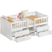 SOFTWEARY Kinderbett mit Schubladen und Lattenrost, 90x200 cm, Rausfallschutz, Holzbett, Jugendbett, Einzelbett, Kiefer