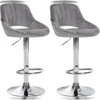 Décoshop26 - Set aus 2 Barhockern mit gebogenen Fußstützen grauem Stoffsitz Metallgestell TDB10758
