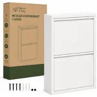 WDMT Schuhschrank 2 Türen – 50 x 15 x 71,5 cm – Schuhregal – Schuhaufbewahrungssystem – Aufbewahrungsbox aus Metall – Weiß