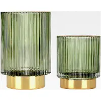 Markenlos Make-up Pinsel Organizer, Kosmetik Organizer Gold, Pinselhalter aus Glas, Make-up Pinsel Aufbewahrung für Schlafzimmer und Badezimmer (Grün S+L)