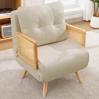 OKWISH 3-in-1 Klappstuhl mit fünffach verstellbare Rückenlehne, Posterstuhl mit Massivholz Armlehnen,Relaxsessel in Beige,für kleine Wohnungen