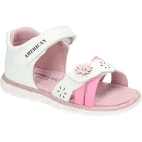 American Club AK05, Mädchen Sandalen Klettverschluss Leder-Einlegesohle Fersenkappe bequem,Weiß 24