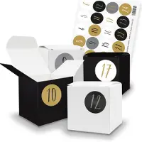 Itenga SET V17 Adventskalender Würfelbox klein, Schwarz Weiß + Sticker Z54
