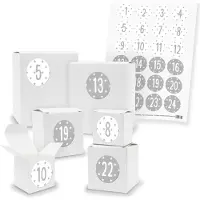 Itenga Adventskalender zum Füllen 24x Quader Würfel gemischt WEISS + Sticker (V01 Z36)