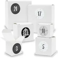 Itenga Adventskalender zum Füllen 24x Quader Würfel gemischt WEISS + Sticker (V01 Z18)