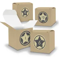Itenga Adventskalender zum Füllen 24x Würfel 6,5cm BRAUN + Sticker V05 Z21