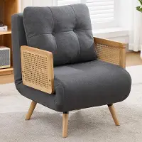 OKWISH 3-in-1 Klappstuhl mit fünffach verstellbare Rückenlehne, Posterstuhl mit Massivholz Armlehnen,Relaxsessel in Grau,für kleine Wohnungen