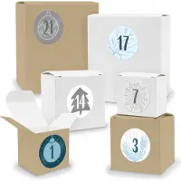Itenga Adventskalender zum Füllen 24x Quader Würfel gemischt WEISS / BRAUN + Sticker (V3 Z16)