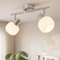 ZMH Deckenstrahler Weiß Deckenlampe Innen Deckenleuchte 2 Flammig Flur Spots 350°Schwenkbar Strahler E14 Vintage Glas Lampenschirm Ohne Leuchtmittel