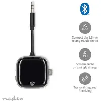 Nedis Bluetooth Transceiver - Audio- / Video- / Dateneingänge: 3.5 mm - Audio- / Video- / Datenausgänge: 1x 3.5 mm - SBC - Bis zu 2 Geräte - Batterie 1 Betriebszeit Standardnutzung: 780 min - Schwarz