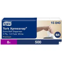 Tork Xpressnap Servietten 15840, extra Soft, für Serviettenspender, platzsparende Falzung, 2-lagig, 8 Pack á 500 Stück (4000 Servietten), weiß