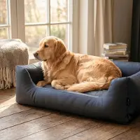 4L Textil Mario Orthopädisches Hundebett aus Kunstleder dunkelgrau 100x70 cm Memory Foam Komfortabel Pflegeleicht Für Mittelgroße Hunde