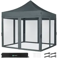 Vonroc Partyzelt - 3x3 m | Set inkl. Moskitonetz-Seitenwänden - Grau