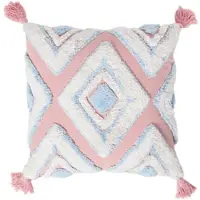 Homescapes DEKOKISSEN Tufted blau-rosa 45/45 cm Boho-Style mit Quasten