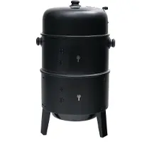 Relaxdays Smoker, 3 in 1, Grillen, Räuchern & Garen, Thermometer & Luftabzug, Wasserschalen, Stahl, Räucherofen, schwarz