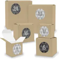 Itenga Adventskalender zum Füllen 24x Quader Würfel gemischt BRAUN + Sticker (V02 Z25)