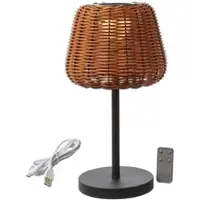 MARELIDA LED Garten Tischleuchte - in Rattanoptik - H: 45cm - dimmbar - aufladbar - mit Fernb. - hell braun