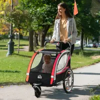 SUGIFT Fahrradanhänger Jogger Stahlrahmen, Kinderfahrradanhänger 2-in-1 mit Joggerfunktion, Rot-Schwarz | 20-Zoll-Luftreifen | 15,2 kg | 142 x 75 x 101 cm