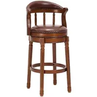 OKWISH Barhocker aus Echtleder und Holz in Braun, drehbar 360°, Sitzhöhe 75 cm, mit Rückenlehne