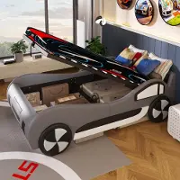 OKWISH Kinderbett 90x200 cm, Autobett, Automodellbett, multifunktionales Kinderbett mit Unterbettstauraum Grau (Ohne Matratze)