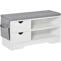 HOMCOM Schuhbank mit Sitzkissen, 2 Regalen & 2 Schubladen, MDF, 80,5 x 30,5 x 43,5 cm, Grau & Weiß