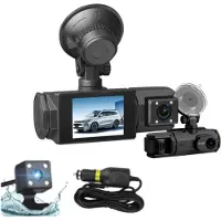 OIMG (32G, -) 3-Linsen Dashcam, Front Innen Heck, 1080p mit WLAN