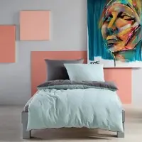 Fleuresse Halbleinen Wendebettwäsche Provence W Verviers 160x210 cm + 65x100 cm | mint-schiefer - grün