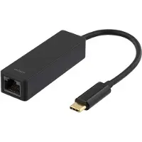 Deltaco USBC-GIGA, Verkabelt, USB Typ-C, Ethernet, 1000 Mbit/s, Schwarz