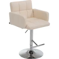 DELUKE Barhocker SUTUN - Kunstleder Creme 60x56x93 cm Silber | Barstuhl Höhenverstellbar Mit Lehne Drehbar Tresenhocker Tresenstuhl Kneipenhocker