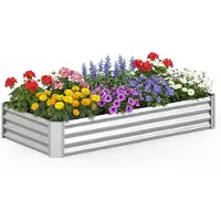 KOMFOTTEU Hochbeet aus verzinktem Metall, rechteckiges Pflanzbeet mit offenem Boden, Gartenbeet für Gemüse, Kräuter & Blumen, Frühbeet, Pflanzkasten für Garten, Terrasse & Rasen, Silber