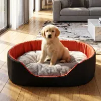 4myBaby GmbH Best for Pet Hundebett Gemütliche Hundehütte mit Kissen für kleine Haustiere–bequem&waschbar | Rot-grau, 58x47