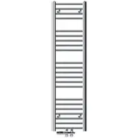 LuxeBath Badheizkörper Mittelanschluss 300 x 1400 mm Chrom gerade mit Thermostat und Anschlussgarnitur Durchgang Boden Chrom Heizkörper, ohne Heizstab