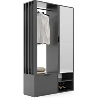 Idohome - Garderobenschrank Milo mit Spiegel, mit Ablagen und Kleiderstange, Farbe: Graphite