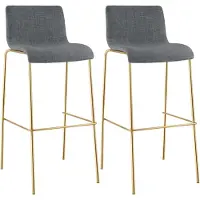 CLP 2er Set Barhocker Hover stapelbar Stoffbezug Vierfußgestell Goldoptik bis 150 kg hellgrau