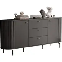 GrekPol Zweitürige Kommode SENTO III 190 cm mit Schubladen und geriffelter Front Beinen Schwarz Große Sideboard