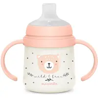 Suavinex Babyflasche mit Griffen - - NIGHT&amp;DAY WILD&amp;FREE - 150 ml - ab 6 Monaten - Rosa