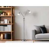 Meine Wunschleuchte LED Stehleuchte 2 flammig Flexarme Silber Glasschirme Alabaster weiß Standlampe