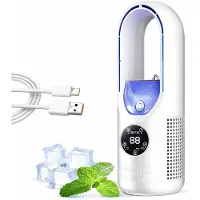 OIMG (White, -) 6-Stufen ventilator ohne Blätter mit Licht, USB Personal Nebelfan, 7-Farben Nachtlicht
