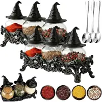 OIMG (2Set, -) Hexenhut Gewürzgläser, 3er-Set mit Ständer, Gothic handgefertigt aus Harz