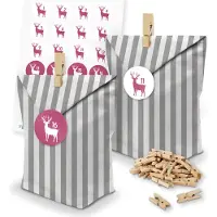 Itenga SET Adventskalender 24 x Tüten Streifen + Klammern + Zahlensticker (Z47)