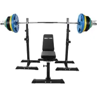 Gorilla Sports Hantelbank - mit Gewichten, Ablage, Hantelset 150 kg, Olympia Langhantelstange 50mm, Gummi Hantelscheiben, Verstellbar - Trainingsbank, Flachbank, Schrägbank, Drückerbank, Fitnessbank